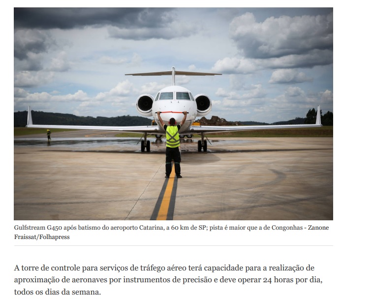 Print de matéria da Folha de São Paulo sobre o aeroporto Catarina