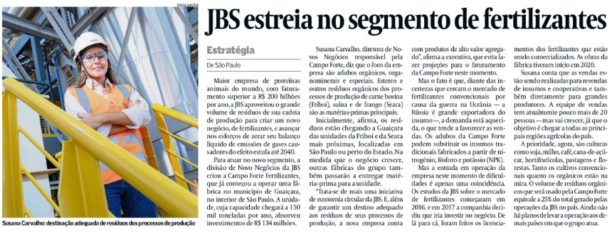 Print de matéria no jornal Valor Econômico sobre a Campo Forte